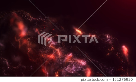Red and pink glowing particles forming abstract energetic waves and digital light streams. Red and pink glowing particles forming abstract energetic waves and digital light streams. 131276930