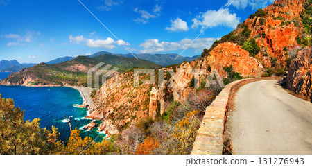 impressive landscapes of Corsica - red rocks Calanques and sea impressive landscapes of Corsica - red rocks Calanques and sea 131276943