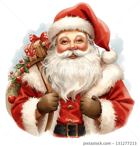 Santa Claus carrying gifts with a joyful expression during the holiday season 131277213