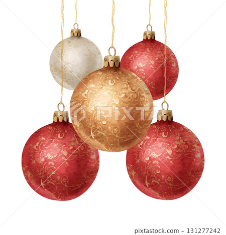 Beautifully decorated holiday ornaments hanging in a festive arrangement for celebration Beautifully decorated holiday ornaments hanging in a festive arrangement for celebration 131277242
