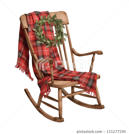 Cozy rocking chair with plaid blanket and simple wreath for a warm home decor feel 131277295