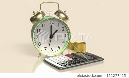 The Clock and calculator for Saving or Earn concept 3d Rendering. The Clock and calculator for Saving or Earn concept 3d Rendering. 131277415
