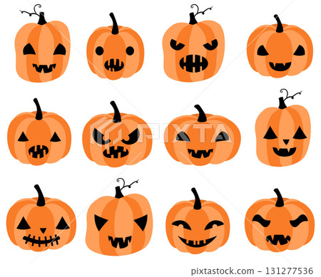 Vector set with carved Halloween pumpkins with different face expressions for greeting cards, invitations and scrapbooking 131277536