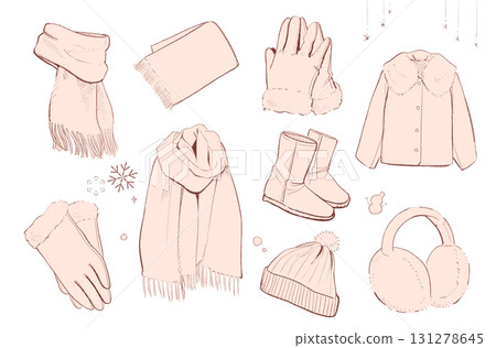 Warm winter clothing set (pink beige shaded) | Scarf, gloves, coat Warm winter clothing set (pink beige shaded) | Scarf, gloves, coat 131278645
