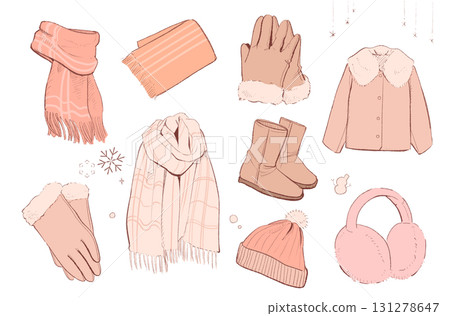 冬季保暖服裝套裝(粉米色)| 圍巾,手套,外套 冬季保暖服裝套裝(粉米色)| 圍巾,手套,外套 131278647