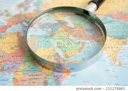 Bangkok, Thailand December 10, 2023 Saudi Arabia map in world map paper. 131278865