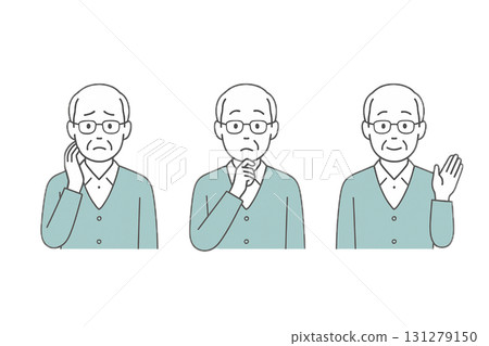 Senior man illustration material set / worry, think, solve 131279150