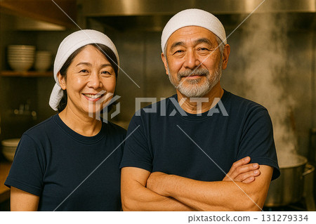微笑的拉麵店老闆,夫婦 微笑的拉麵店老闆,夫婦 131279334
