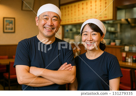 套餐餐廳，當地中餐館，微笑的老闆和丈夫 131279335