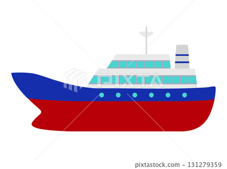 Simple illustration of a large passenger ship, tricolor color Simple illustration of a large passenger ship, tricolor color 131279359