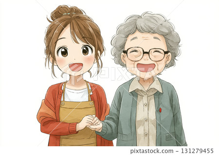 美優系列:美優在護理場景中支持老人,微笑著握住她的手 美優系列:美優在護理場景中支持老人,微笑著握住她的手 131279455