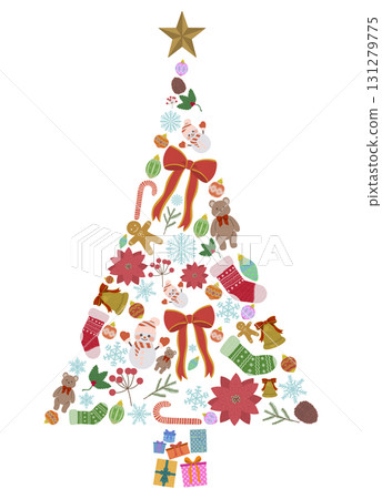 Illustration of a tree made up of motifs that decorate the holiday season 131279775