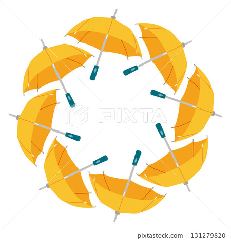 Autumn umbrella circle frame. Round border made of umbrellas. The umbrellas are arranged in a circle. Vector flat isolated on white background. 131279820
