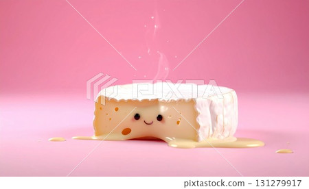 Melting Camembert cheese character 3D illustration generative AI 131279917