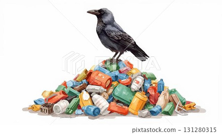 A crow standing on the trash 131280315