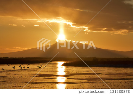 Dawn and swans at Lake Tofutsu 131280878