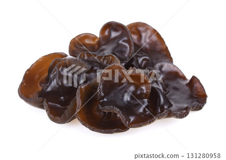 Black fungus on white background.(black ear mushrooms) 131280958