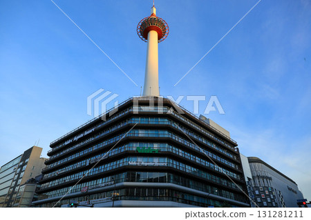 Kyoto Tower seen from the sidewalk 131281211