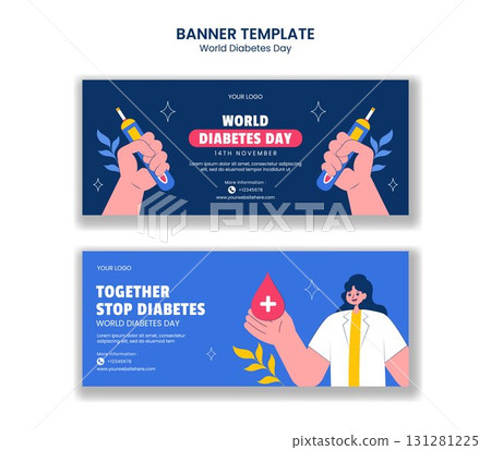 Flat Cartoon Hand Drawn World Diabetes Day Horizontal Banner Illustration Background Flat Cartoon Hand Drawn World Diabetes Day Horizontal Banner Illustration Background 131281225