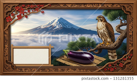 賀年卡片相框：使用傳統吉祥物富士、老鷹、茄子的賀年卡片相框 131281355
