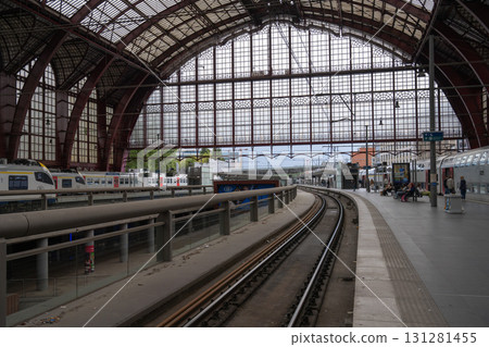 Antwerp Central Station, platform and glass roof, Antwerp, Belgium 131281455