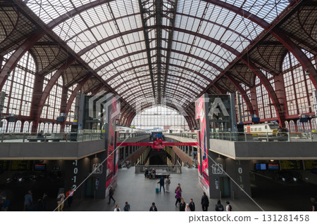 Antwerp Central Station, platform and glass roof, Antwerp, Belgium 131281458