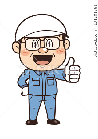 Illustration of a male factory worker giving a thumbs up and a "like" sign | Unsafe behavior and unsafe conditions 131281561