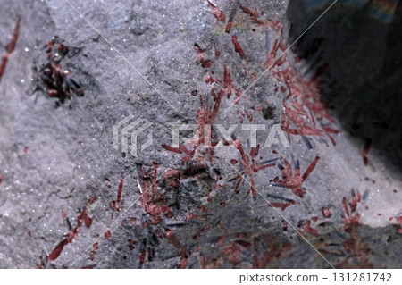 Close-up photo of red tourmaline from the United States taken in a museum Close-up photo of red tourmaline from the United States taken in a museum 131281742