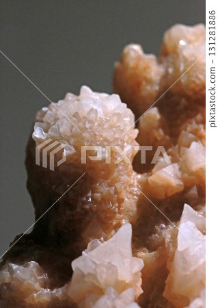 Close-up photo of stalactites on display in a museum Close-up photo of stalactites on display in a museum 131281886