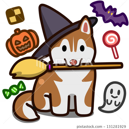 Brown Siberian Husky in Halloween costume 131281929