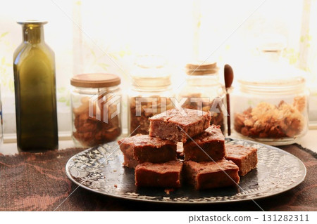 Brownie on a blue plate 1 131282311