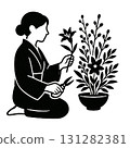 Illustration of a flower arranger, right-handed, pictogram style 131282381
