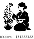 Illustration of a flower arranger, left-handed, pictogram style 131282382