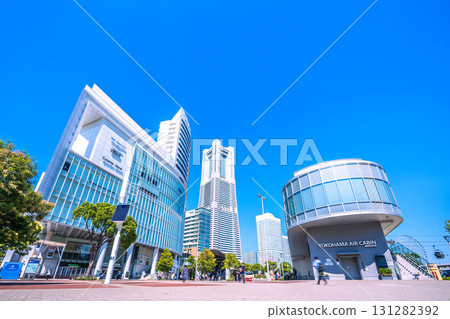 Yokohama cityscape, Japan, September 26. View of Yokohama Landmark Tower and Sakuragicho Station from Yokohama Air Cabin. 131282392