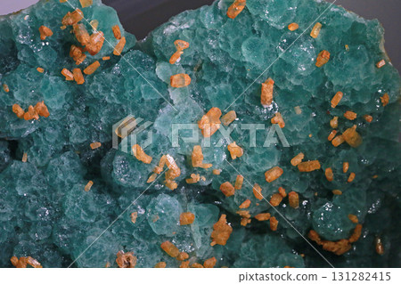 Photographing fluorite and calcite from Henan, China, in a museum 131282415