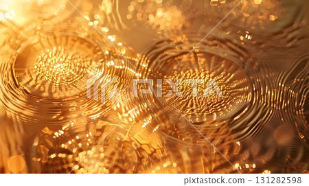 raindrop circles forming ripples on water golden sunlight 131282598