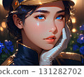 A woman in a uniform posing with a rose in the background - High-quality JPG material 131282702