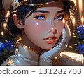 A woman in a uniform posing with a rose in the background - High-quality JPG material 131282703