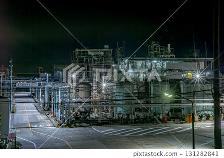 Factory night view with tank Factory night view with tank 131282841