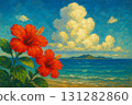 Hibiscus, Sea, Remote Island, Cumulonimbus, Oil Painting 131282860