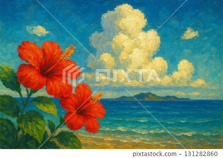 芙蓉花, 海, 離島, 積雨雲, 油畫 芙蓉花, 海, 離島, 積雨雲, 油畫 131282860