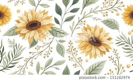 Seamless floral pattern, watercolor style pastel flowers background  131282974