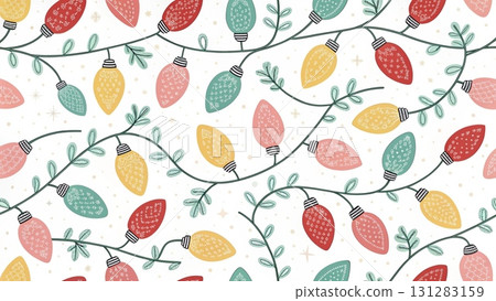 Seamless pattern of pastel Christmas light garlands background Seamless pattern of pastel Christmas light garlands background 131283159
