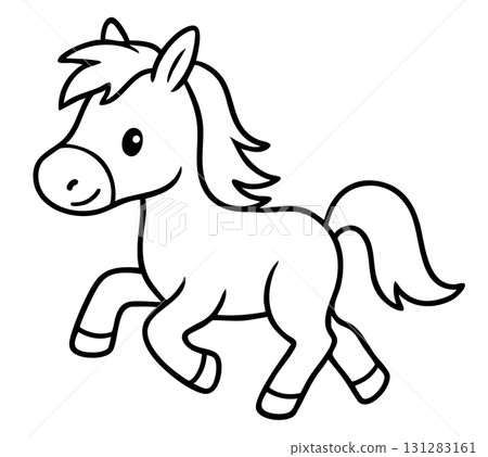 黑色線條畫可愛的馬向量插圖 131283161