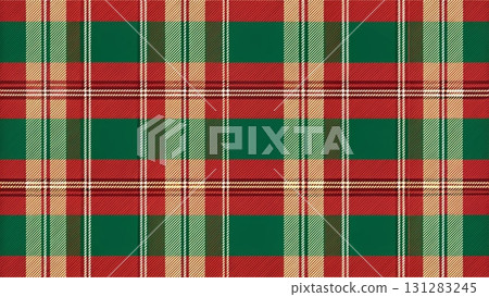 Seamless plaid pattern with thick red stripes, thin green lines background  131283245