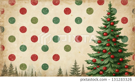 Vintage kraft paper background with random watercolor red and green polka dots background  131283326