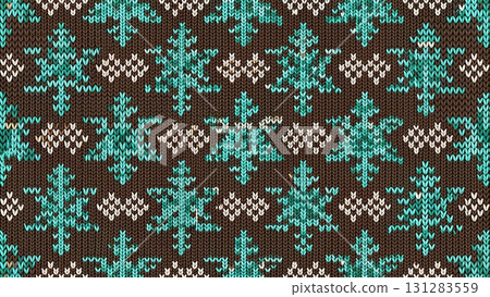 Christmas knitted pattern, seamless design with red Christmas trees and white snowflakes background Christmas knitted pattern, seamless design with red Christmas trees and white snowflakes background 131283559