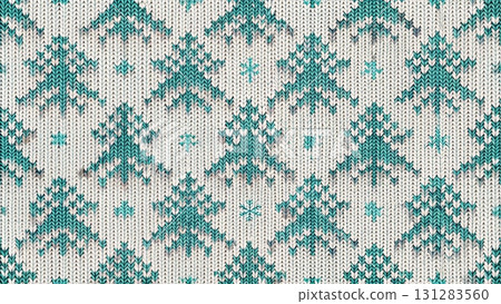 Christmas knitted pattern, seamless design with red Christmas trees and white snowflakes background Christmas knitted pattern, seamless design with red Christmas trees and white snowflakes background 131283560