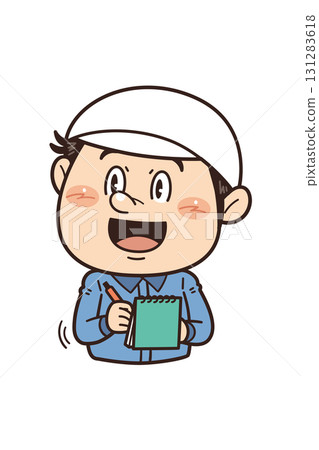 一名男工人在工廠或現場工作時在筆記本上做筆記的插圖 | 不安全行為、不安全條件和工作場所事故 131283618