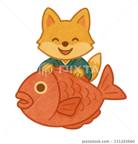 [New Year] Illustration of a sea bream and a fox 131283660